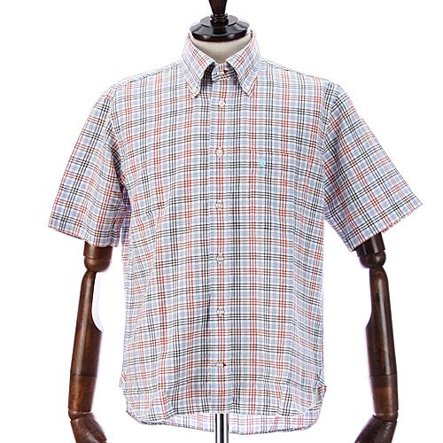 山喜　
POLO 麻混 チェック 半袖シャツ