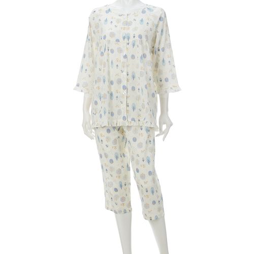 美竹
綿100％楊柳花ねこ柄7分袖7分丈パンツパジャマ
