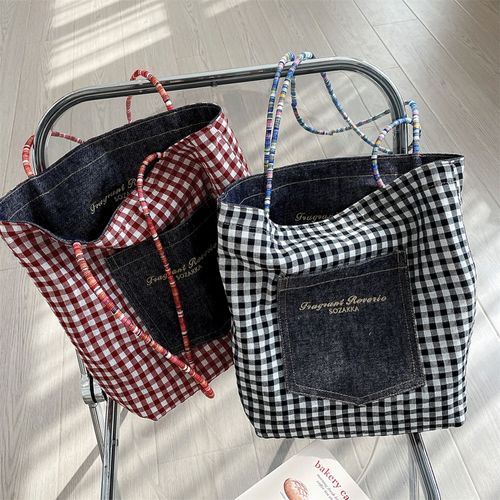 アートライン　
adia デニム＆チェックリバーシブルトートバッグ