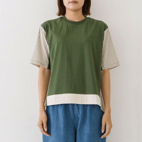 ピープル
kermu接触冷感コットン天竺ストライプコンビTシャツ