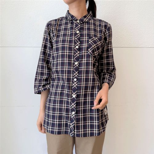 ジジョン
T’BISSTUDIO七分袖チェック丸襟胸ポケット付シャツ