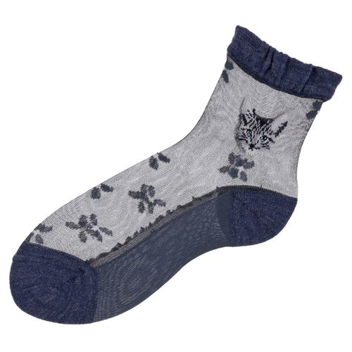 桑メリヤス
25AW シースルーソックス クルー丈 カシミヤ混 猫柄