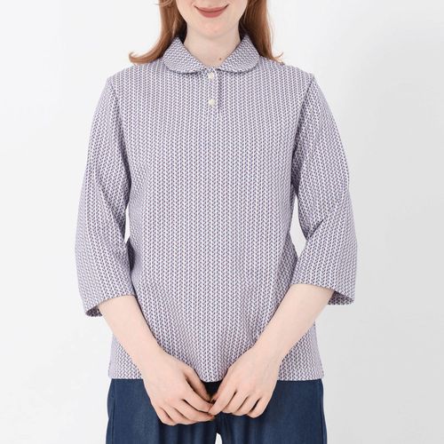 ジジョン
T’BIS STUDIO 七分袖ストライプリーフ柄ジャカード丸襟ポロシャツ