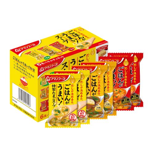 4.97E+12



アサヒグループ食品　
アマノフーズ ごはんがうまい！スープ6食バラエティセット