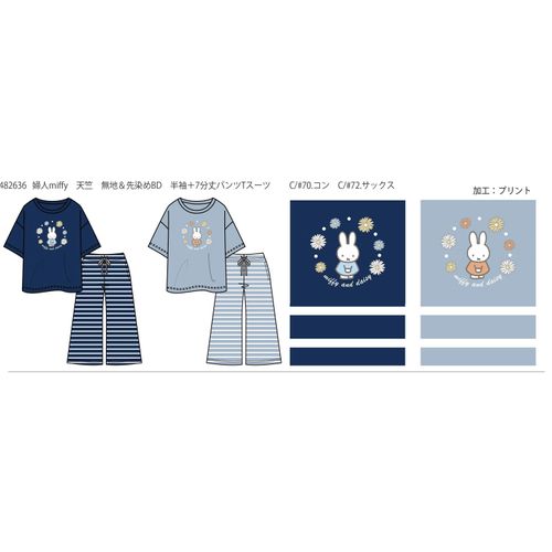 ヒロタ
miffy 天竺 無地＆先染めボーダー 半袖7分丈パンツTスーツ レディース