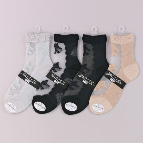 ナコー
シースルーソックス ほんのきもち ハイゲージ シルク混 ブーケローズ 靴下