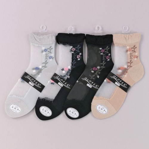 ナコー
シースルーソックス ほんのきもち ミドルゲージ シルク混 ツタバラ柄 靴下