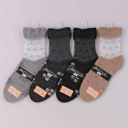 ナコー
シースルーソックス ほんのきもち 毛混 フラワー柄 靴下