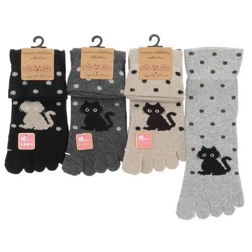 モモステーション
クルー丈 5本指 毛混 びっくりねこ 靴下