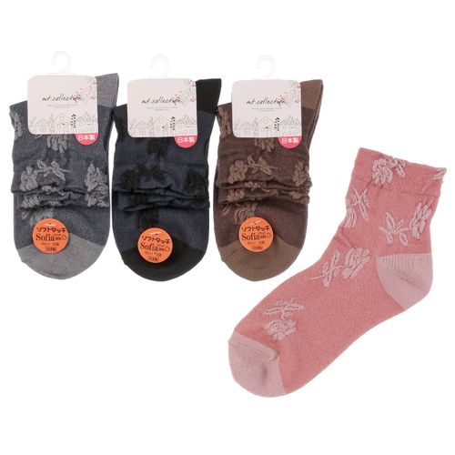 常峰ソックス
クルー丈 毛混 フロート花 靴下