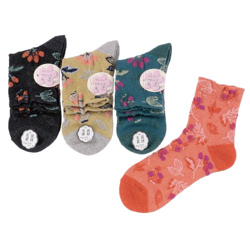 常峰ソックス
クルー丈 ウール混 花総柄 靴下