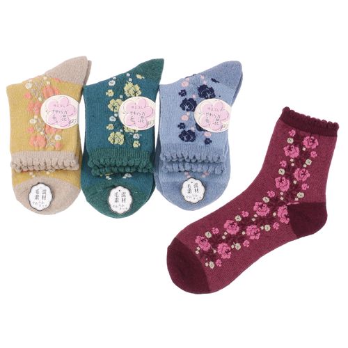 常峰ソックス
クルー丈 ウール混 北欧 花ライン 靴下