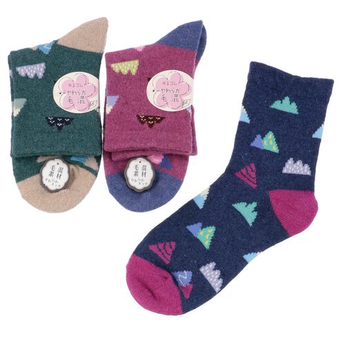 常峰ソックス
クルー丈 ウール混 カラフル 山柄 靴下