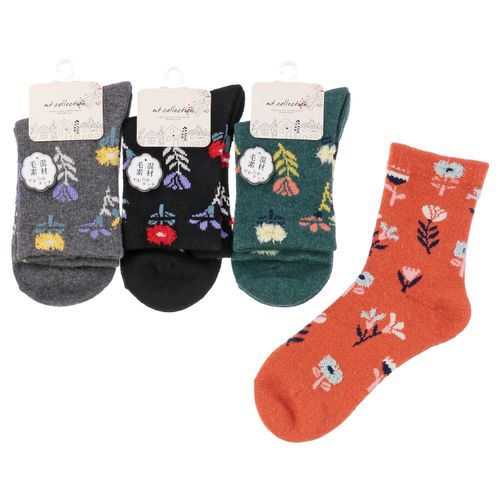 常峰ソックス
クルー丈 ウール混 カラフル花柄 靴下