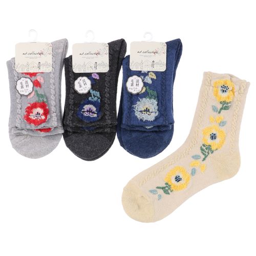 常峰ソックス
クルー丈 ウール混 フロート花 靴下