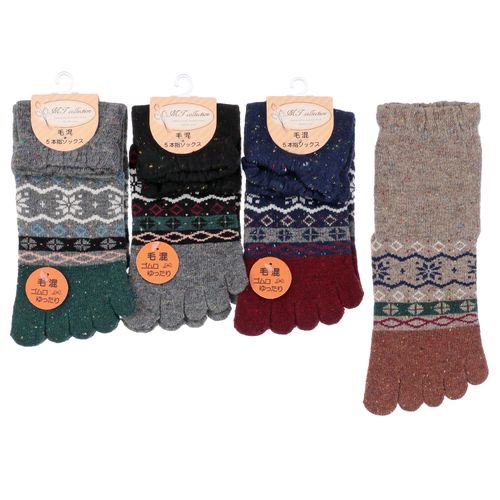 常峰ソックス
クルー丈 毛混 ネップ 雪柄 5本指 靴下