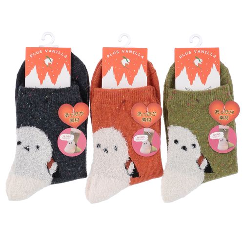 エイコー
PLUS VANILLA クルー丈 ネップかかとモール シマエナガ柄