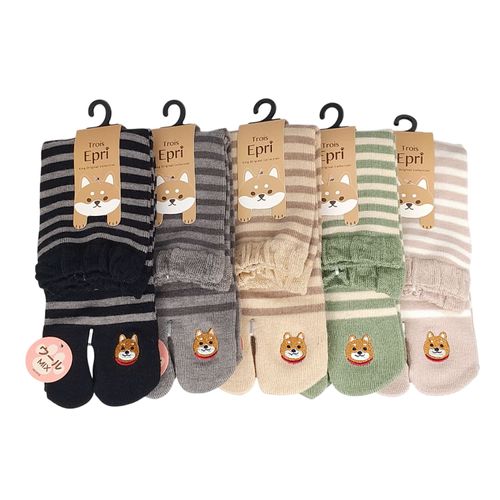 キングオリジナル
足袋 ウール混 ボーダー＋柴犬刺繍 靴下