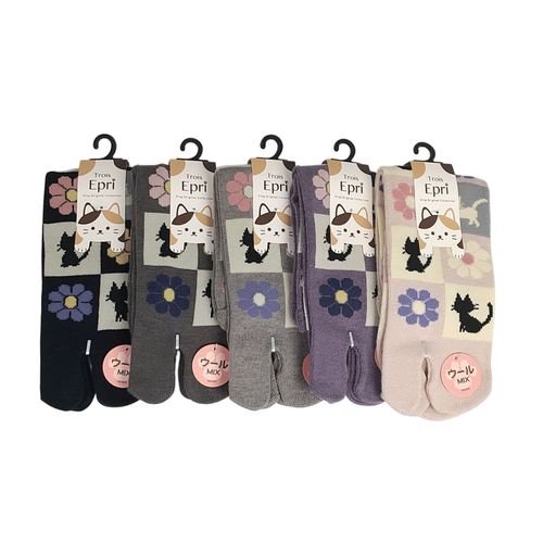 キングオリジナル
足袋 ウール混 猫とブロックチェック花 靴下