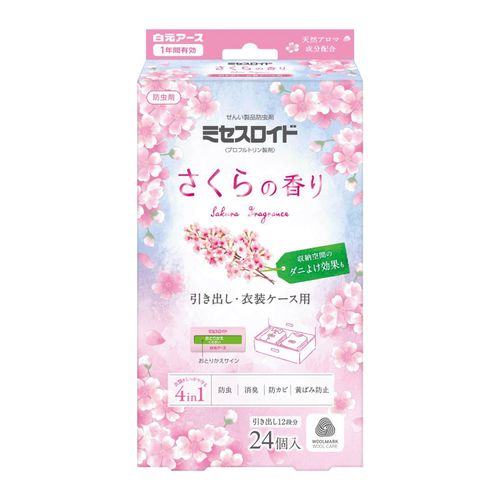 4902407126696







白元アース
ミセスロイド 1年防虫 引き出し・衣装ケース用 さくらの香り 24個入