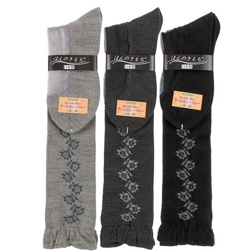 ナコー
シースルー ハイソックス 毛混 サイドフラワー 靴下