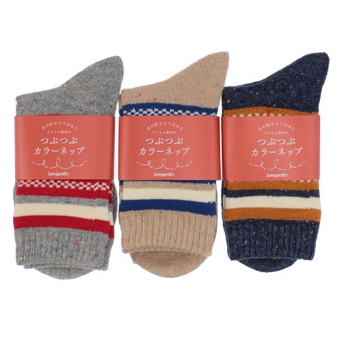 ギャレット
クルー丈 つぶつぶカラーネップ ラインフラワー 靴下