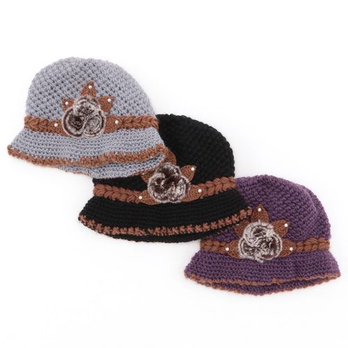 カワタニ
花編みニットミンク玉モチーフニット帽