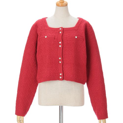 リブ
トリプルルンド ツイード編みハート釦カーディガン