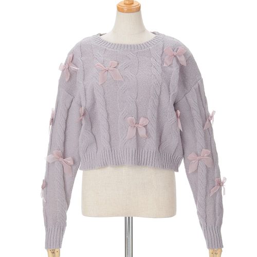 リブ
トリプルルンド モヘアタッチケーブル編みリボン付きプルオーバー