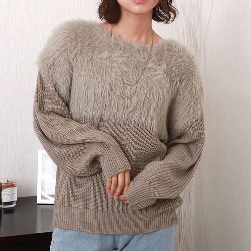 リブ
マーブルワルツ片畦シャギー切替ニット