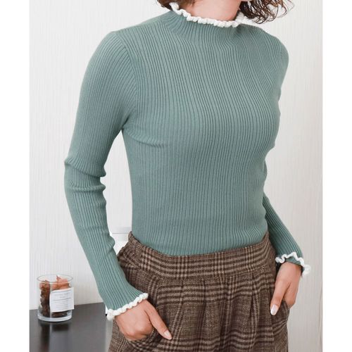 リブ
マーブルワルツ ランダムリブ配色フリルプルオーバー