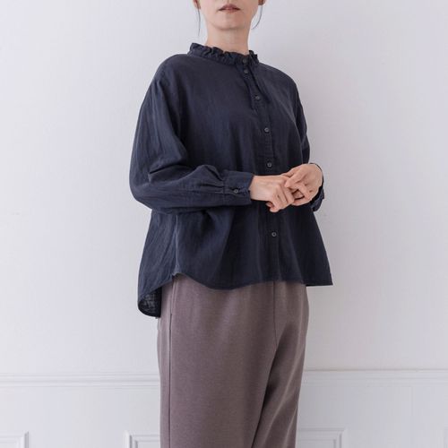 ピープル
Crea delice コットンWガーゼスタンドギャザー襟ブラウス