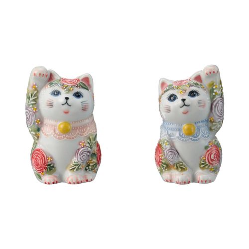マルヨネ
九谷焼3号招き猫 下絵イッチン華盛（薔薇）