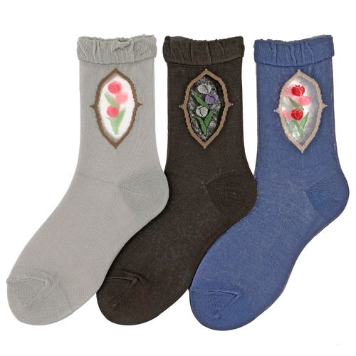 桑メリヤス
シースルーソックス 丈長 シルク混 くりぬき チューリップ柄