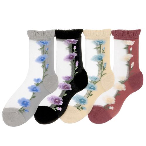 桑メリヤス
シースルーソックス 丈長 花柄（タチアオイ）