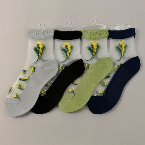 桑メリヤス
シースルーソックス クルー丈 ミモザ柄