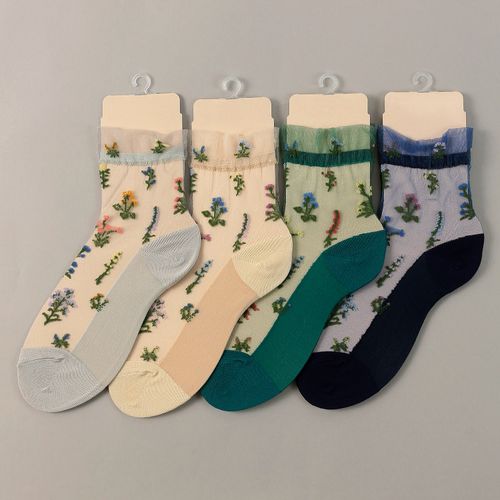 桑メリヤス
シースルーソックス クルー丈 花草柄