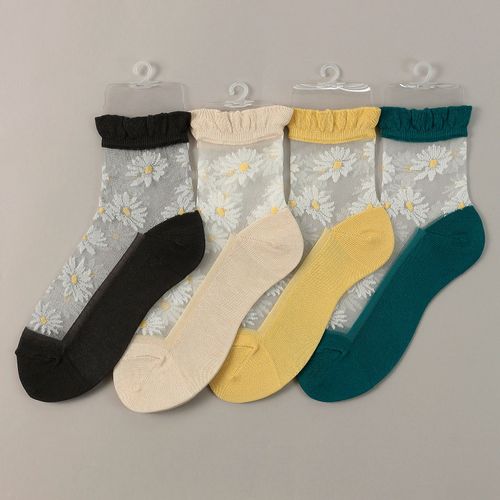 桑メリヤス
シースルーソックス クルー丈 マーガレット花束柄