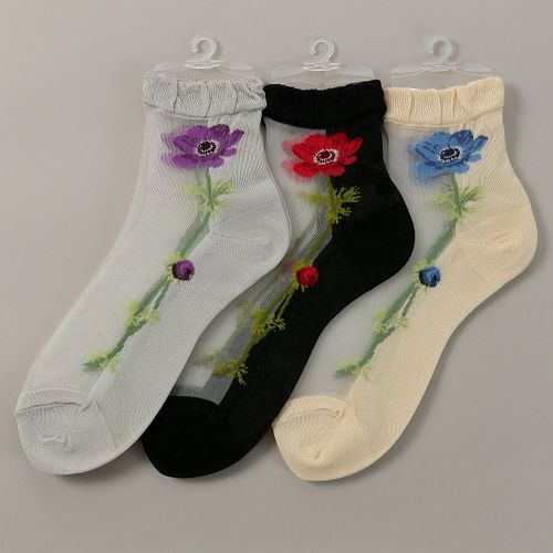 桑メリヤス
シースルーソックス クルー丈 大寸（24－26cm） アネモネ柄 靴下