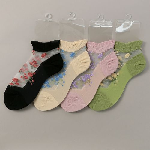 桑メリヤス
シースルーソックス ショート丈 バラブーケ柄