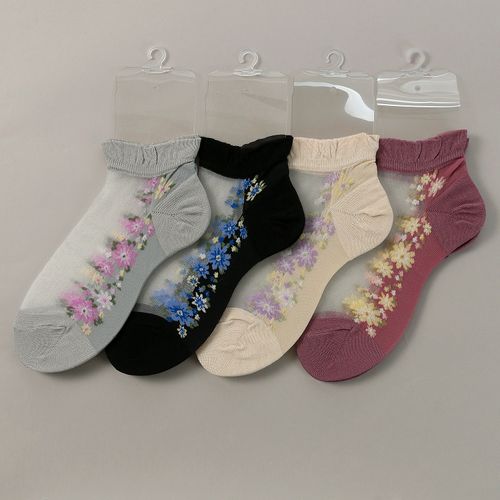桑メリヤス
シースルーソックス ショート丈 ライン花柄