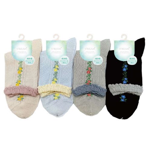 アシスト
STREAM キシリトール加工 葉と花柄 ロークルー 靴下