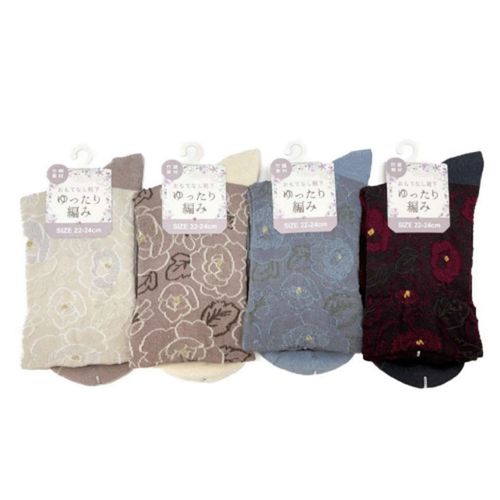 アシスト
STREAM ゆったり編み フロート牡丹柄 クルー丈 靴下