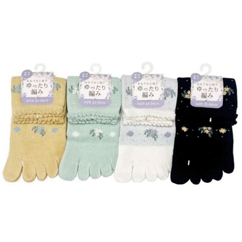 アシスト
STREAM 5本指 ゆったり編み 麻混素材 ドット花柄 クルー丈 靴下