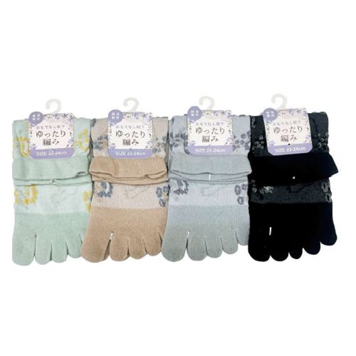 アシスト
STREAM 5本指 ゆったり編み 麻混素材 花とトリ柄 クルー丈 靴下