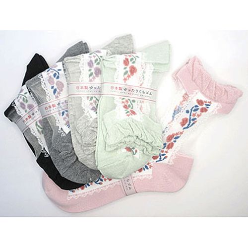 キングオリジナル
クルーソックス 足首テグス レース薔薇柄