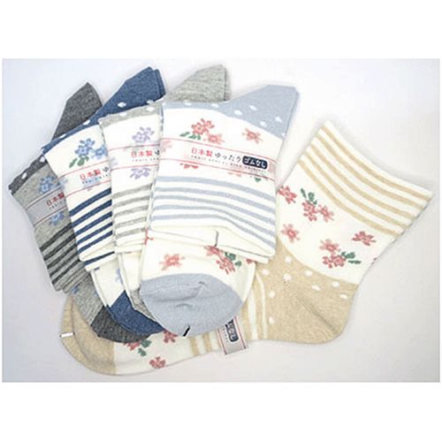 キングオリジナル
クルーソックス 小寸（21－23cm） ボーダー花柄ドット