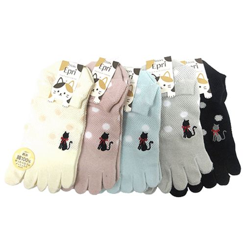 キングオリジナル
5本指 総メッシュ ドット＆猫刺繍入り