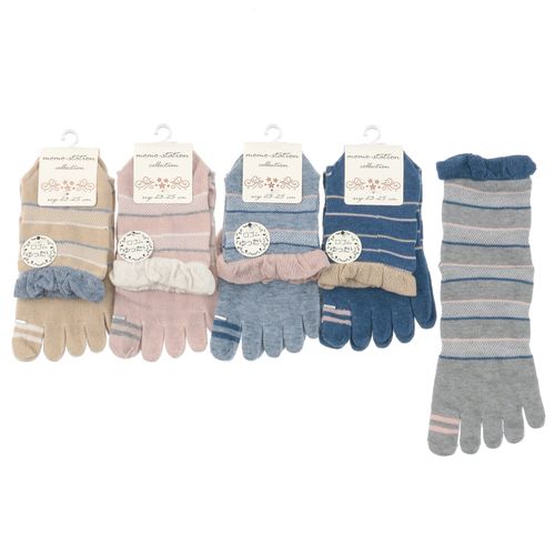 モモステーション
5本指 履き口フリル 細ボーダー 靴下