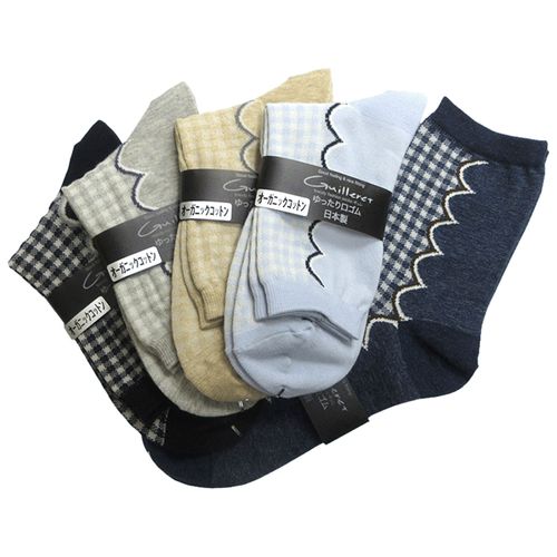 キングオリジナル
ギュレ オーガニックコットン ギンガムチェック＆スカラップ柄ソックス